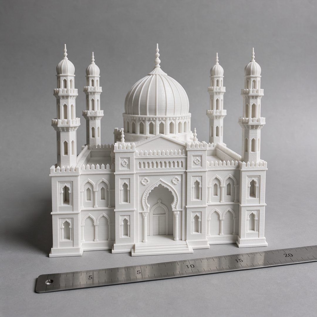 LEJ AI Image Generation Comparison, A printed temple, four minarets