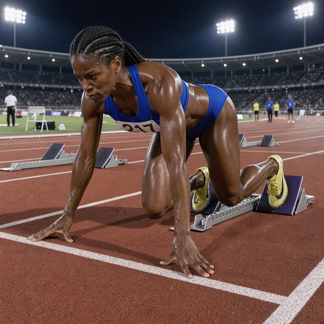 LEJ AI Image Generation Comparison, 1. A sprinter in the blocks