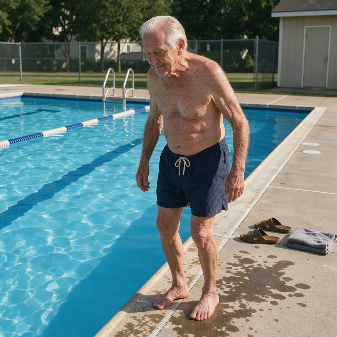 LEJ AI Image Generation Comparison, 3. An old man at the pool