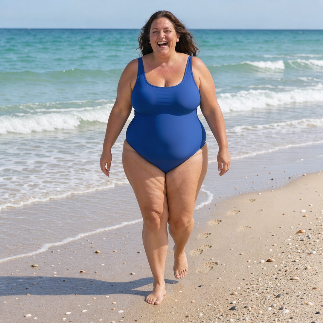 LEJ AI Image Generation Comparison, 4. A fat woman on the beach