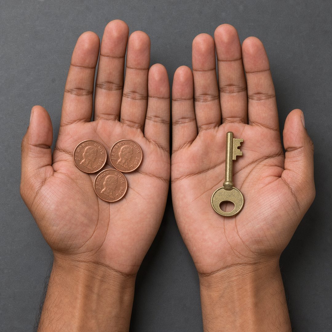 LEJ AI Image Generation Comparison, Three coins, one key