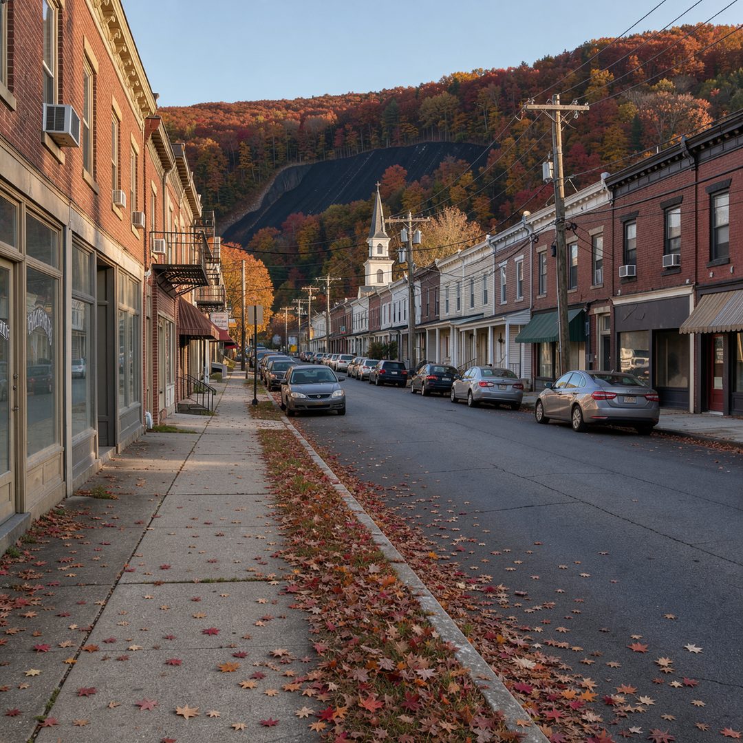 LEJ AI Image Generation Comparison, Fall: Main Street, Plymouth