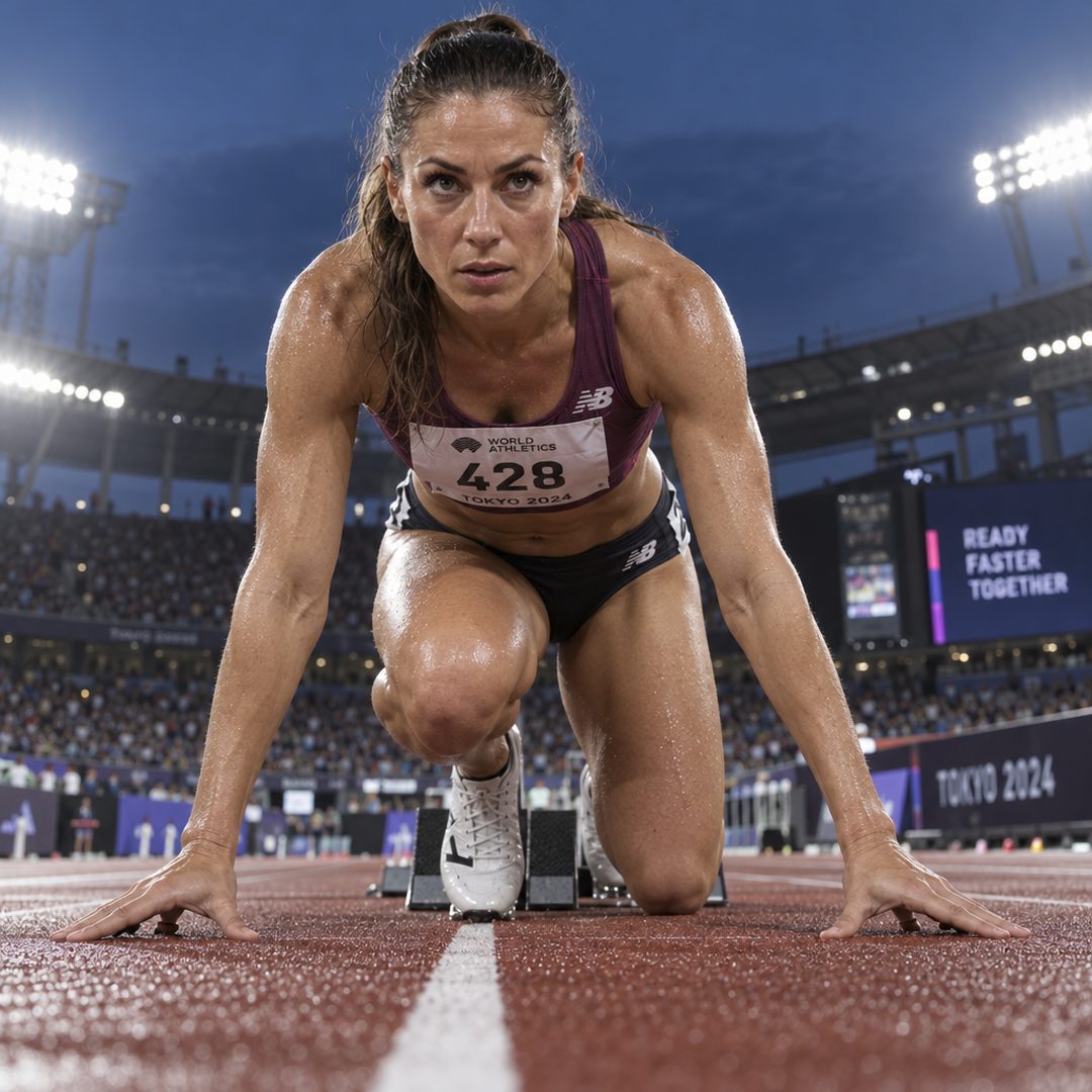 LEJ AI Image Generation Comparison, 1. A sprinter in the blocks
