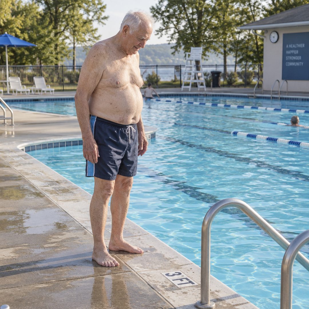 LEJ AI Image Generation Comparison, 3. An old man at the pool