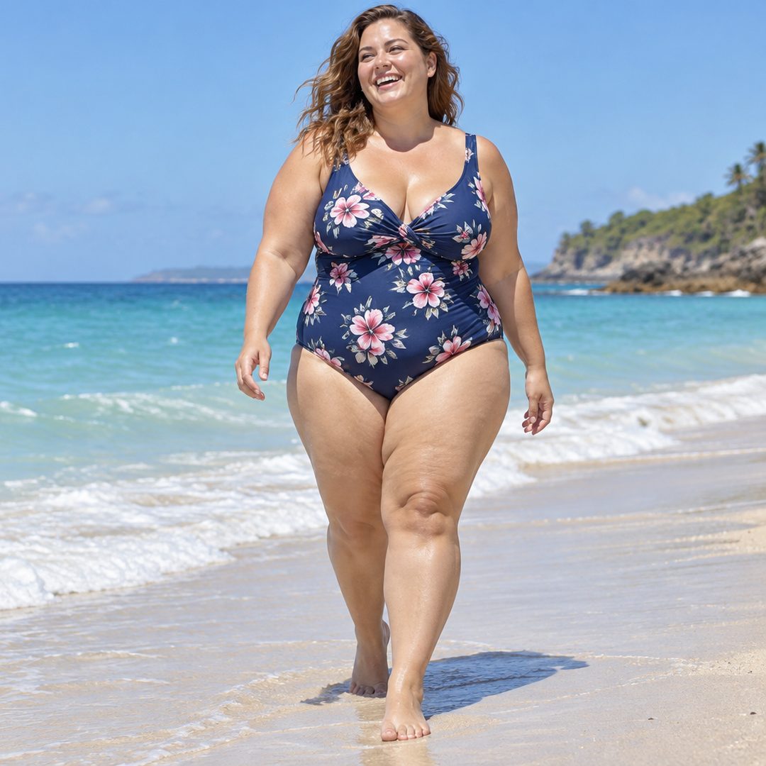 LEJ AI Image Generation Comparison, 4. A fat woman on the beach