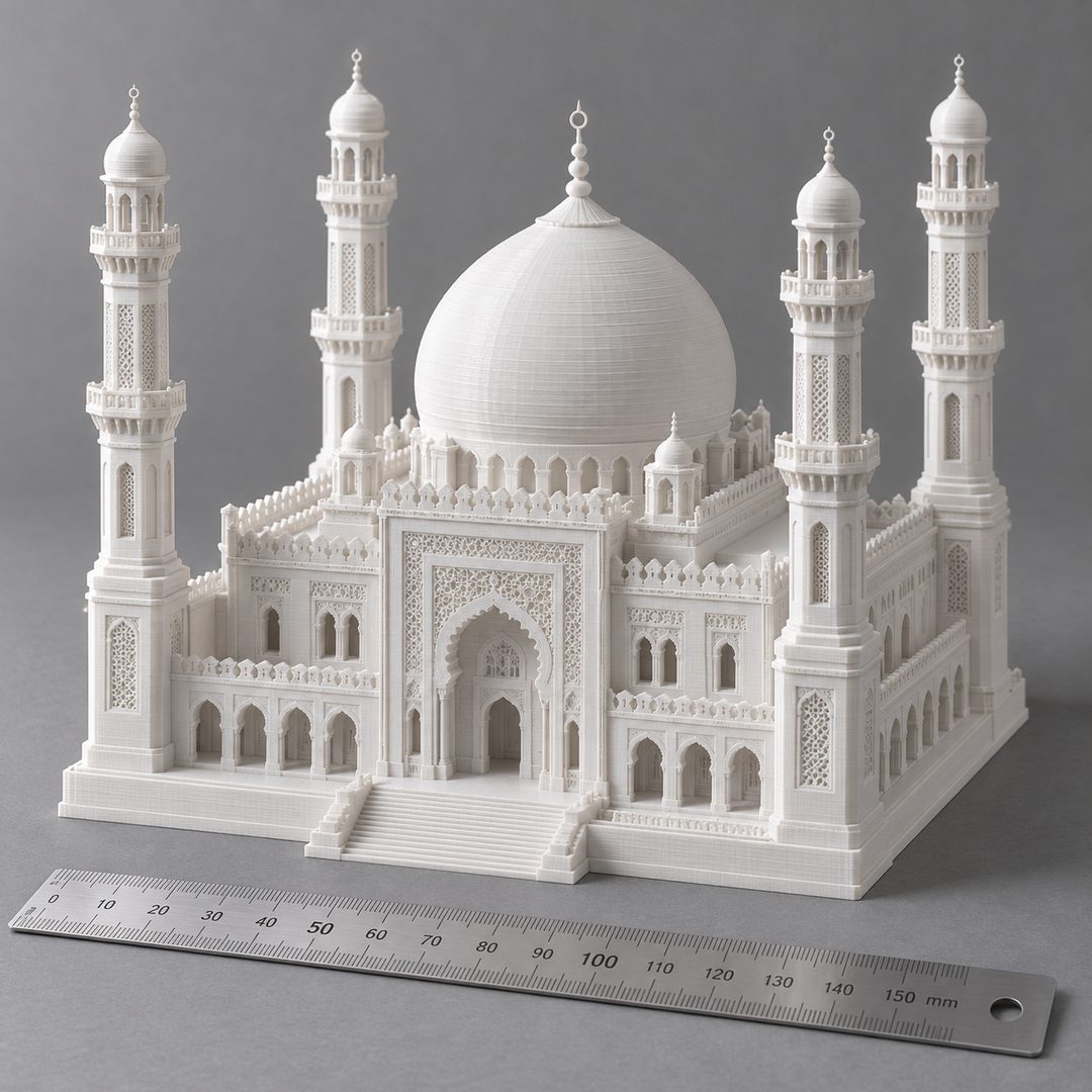 LEJ AI Image Generation Comparison, A printed temple, four minarets