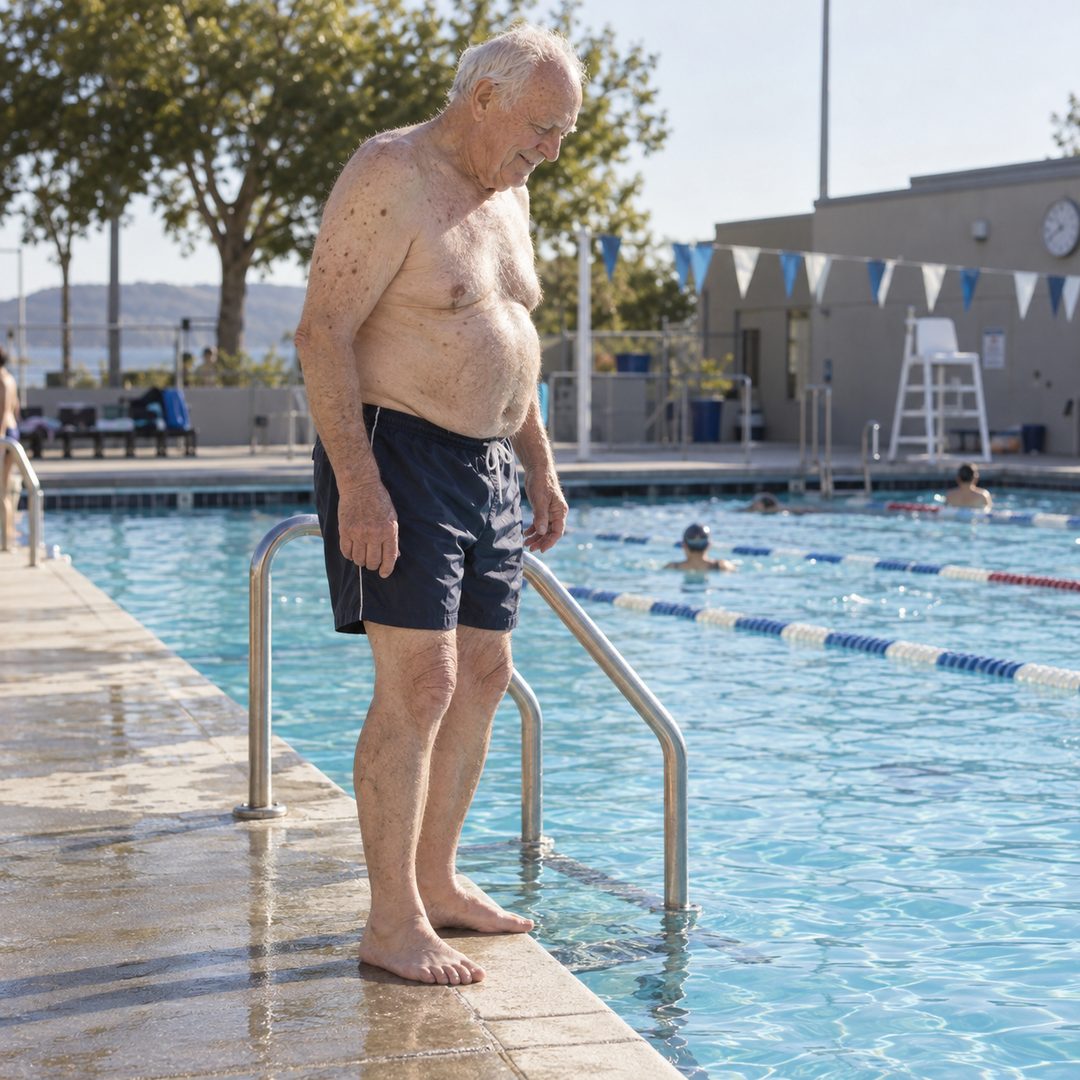 LEJ AI Image Generation Comparison, 3. An old man at the pool