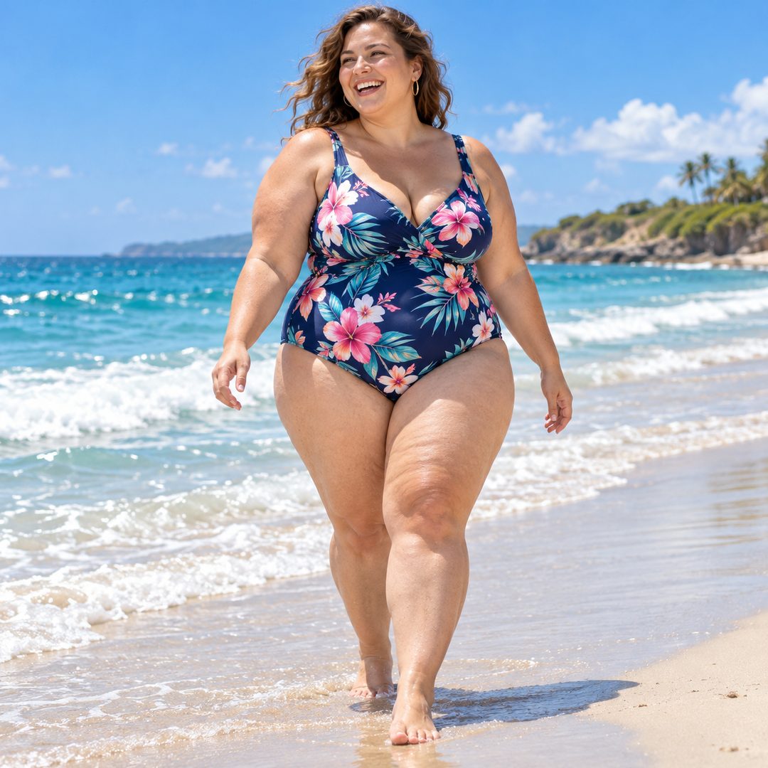 LEJ AI Image Generation Comparison, 4. A fat woman on the beach