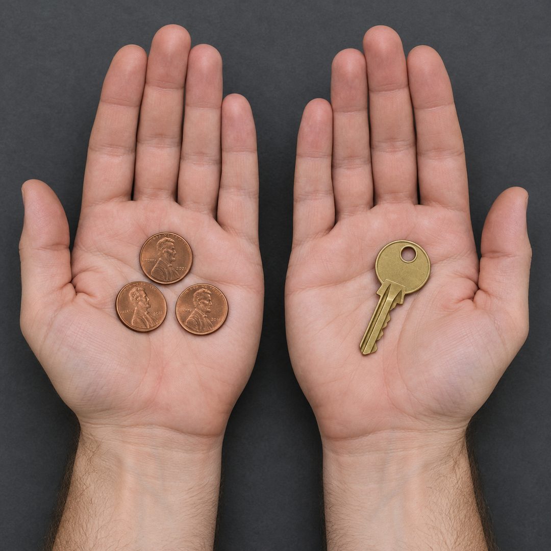 LEJ AI Image Generation Comparison, Three coins, one key