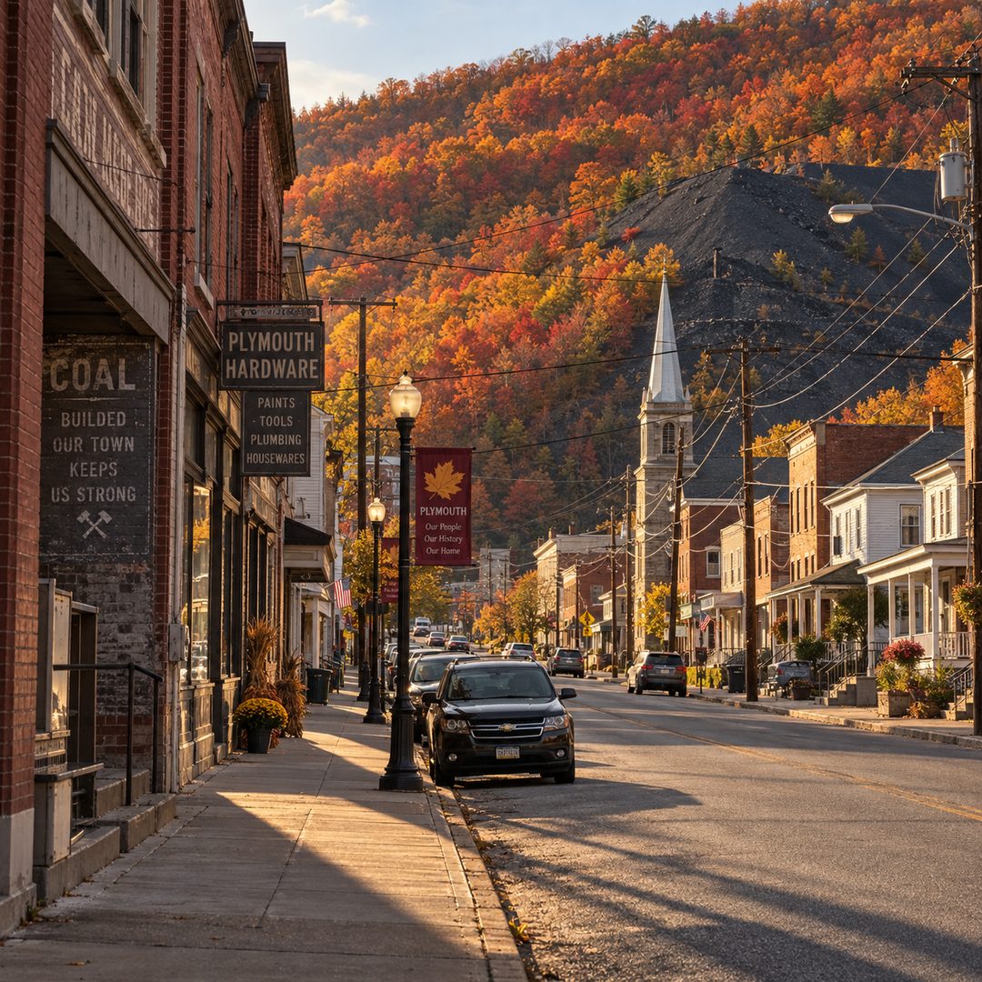 LEJ AI Image Generation Comparison, Fall: Main Street, Plymouth