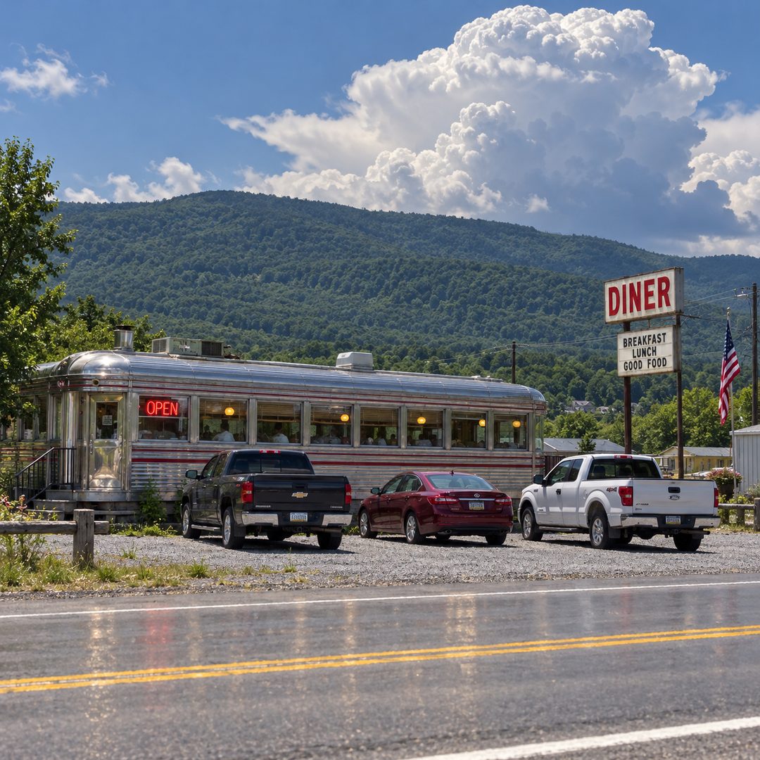 LEJ AI Image Generation Comparison, Summer: a diner on Route 11