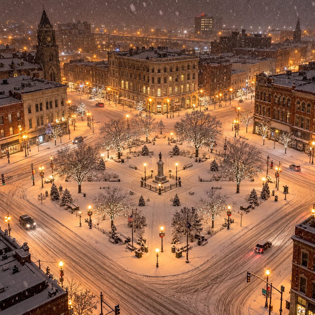 LEJ AI Image Generation Comparison, Winter: Public Square, Wilkes-Barre