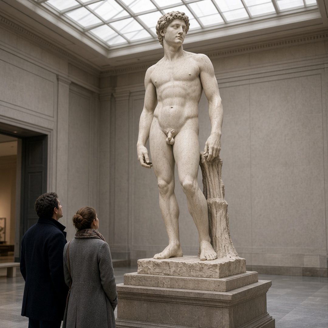 LEJ AI Image Generation Comparison, 9. A marble nude in a museum