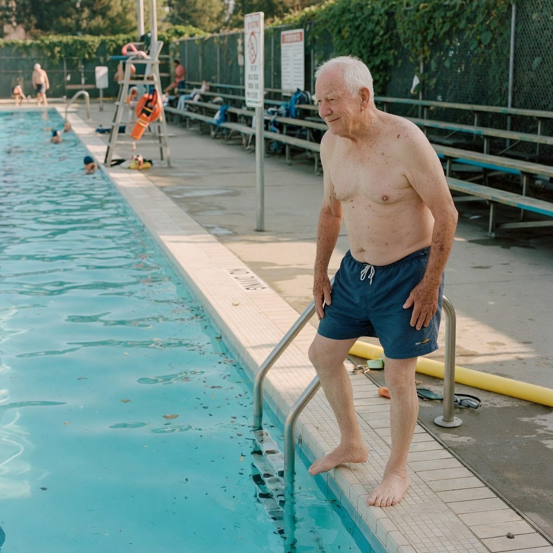 LEJ AI Image Generation Comparison, 3. An old man at the pool