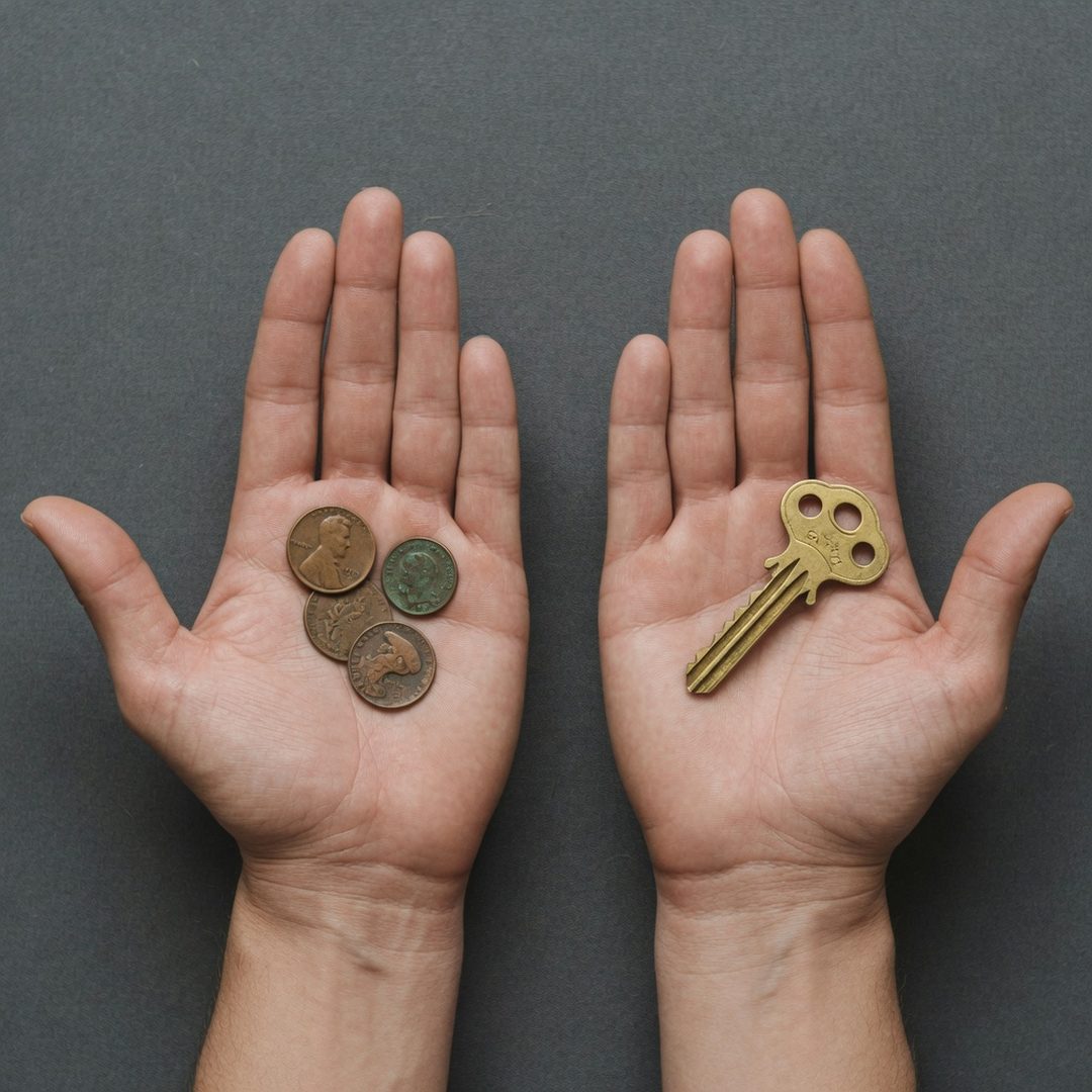 LEJ AI Image Generation Comparison, Three coins, one key