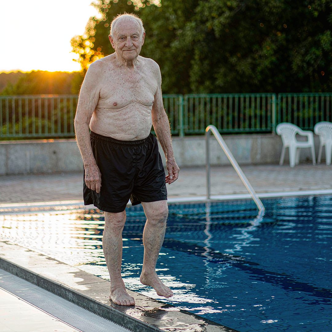LEJ AI Image Generation Comparison, 3. An old man at the pool