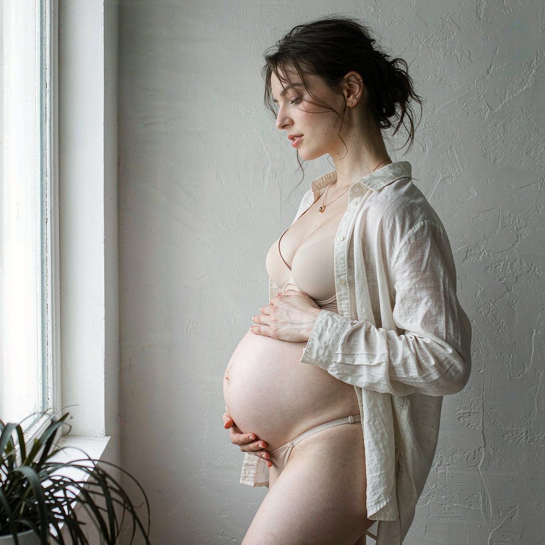 LEJ AI Image Generation Comparison, 7. Eight months pregnant