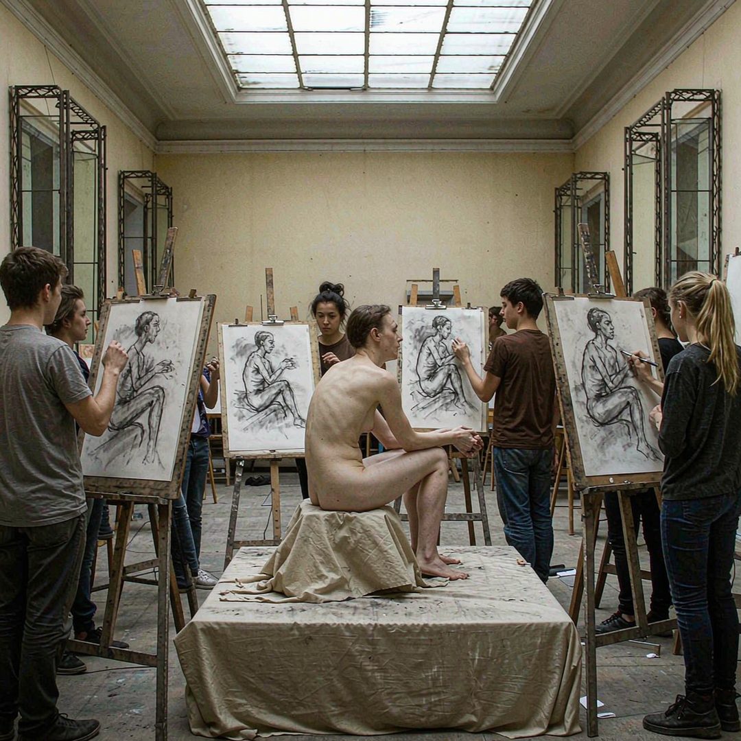 LEJ AI Image Generation Comparison, 10. A life-drawing class
