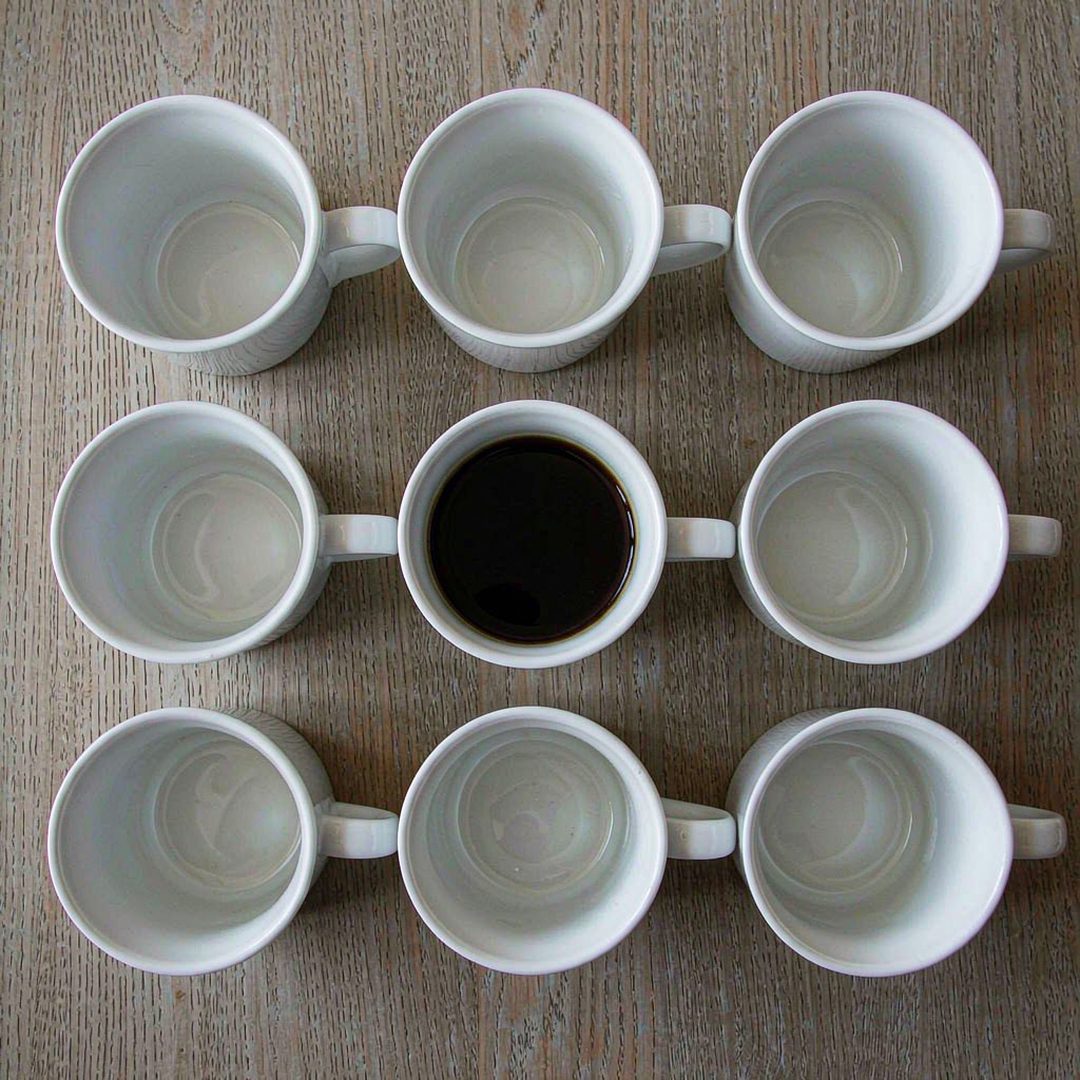 LEJ AI Image Generation Comparison, Nine mugs, one full
