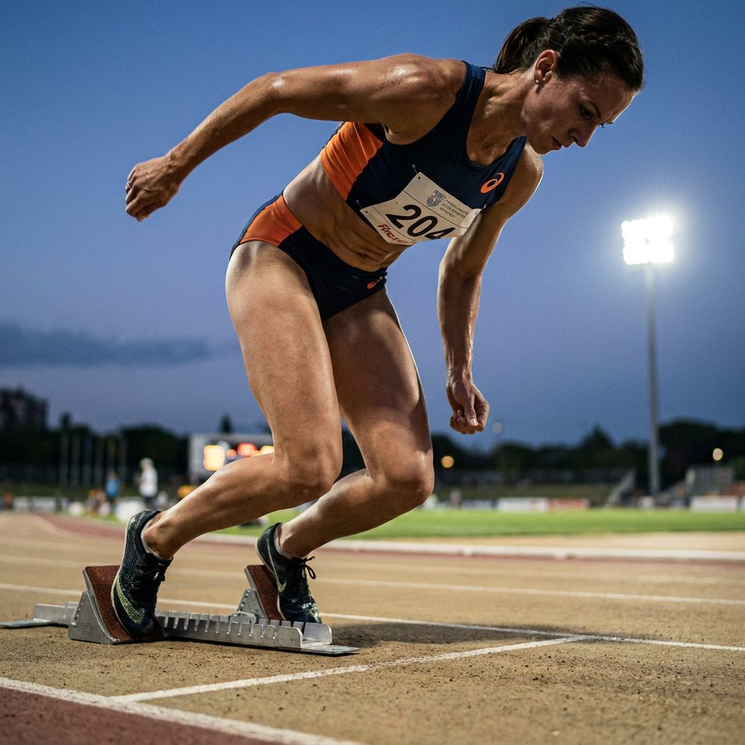 LEJ AI Image Generation Comparison, 1. A sprinter in the blocks