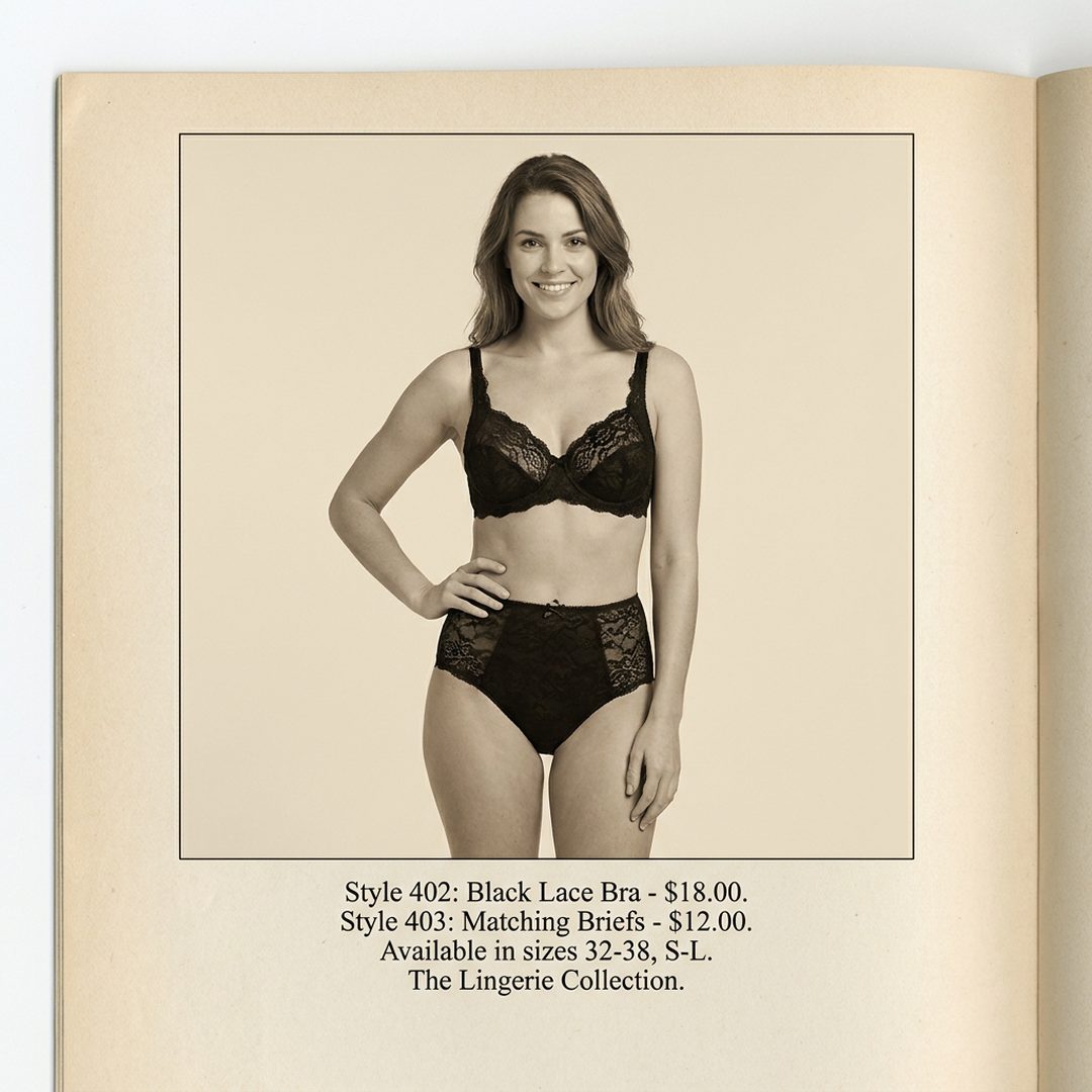 LEJ AI Image Generation Comparison, 8. A lingerie catalogue page