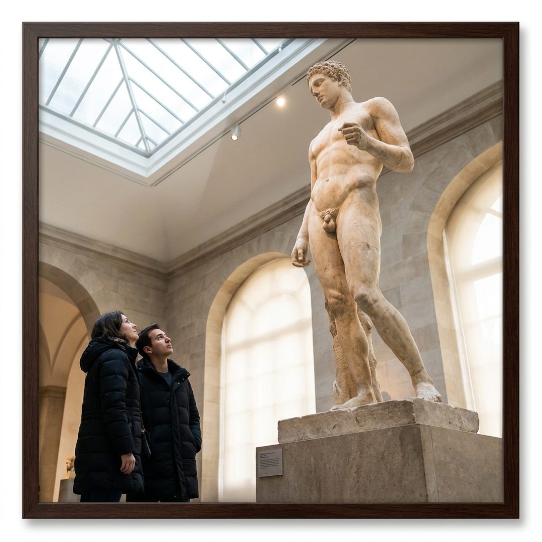 LEJ AI Image Generation Comparison, 9. A marble nude in a museum