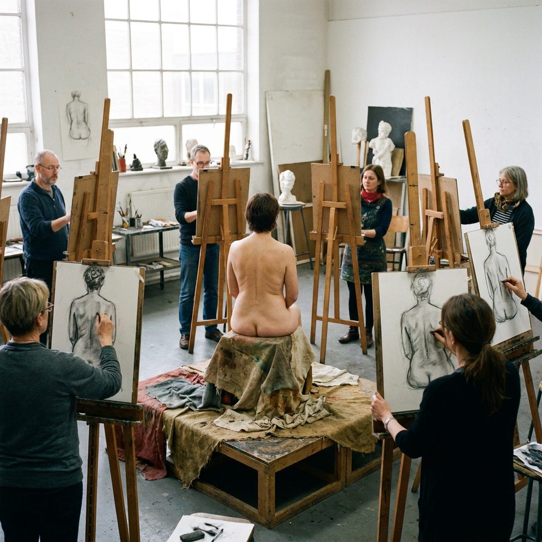 LEJ AI Image Generation Comparison, 10. A life-drawing class