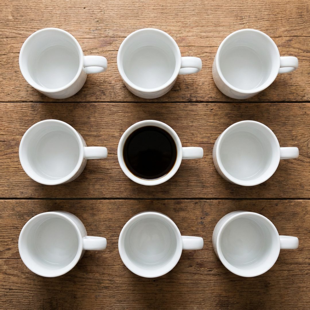 LEJ AI Image Generation Comparison, Nine mugs, one full