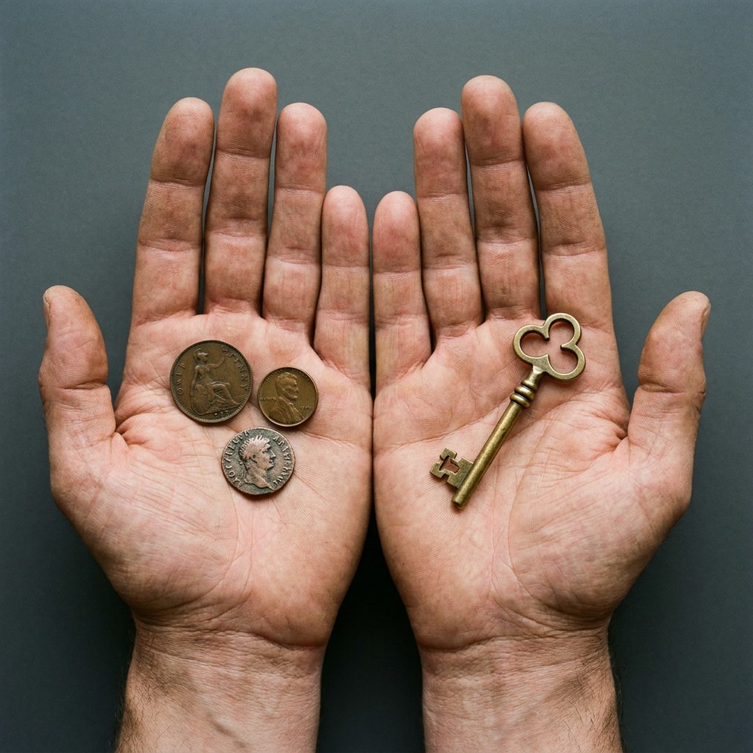 LEJ AI Image Generation Comparison, Three coins, one key
